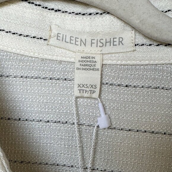 NWT‎ Eileen Fisher Classic Shirt XS Gauzy Organic Cotton Blend Stripes Coastal - Picture 9 of 12
